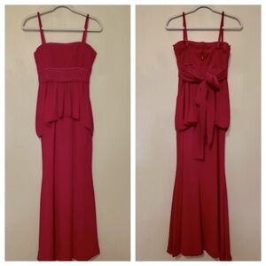 BCBGMaxAzria Ruella Strapless Peplum Formal Maxi Dress Sangria Red Size 0